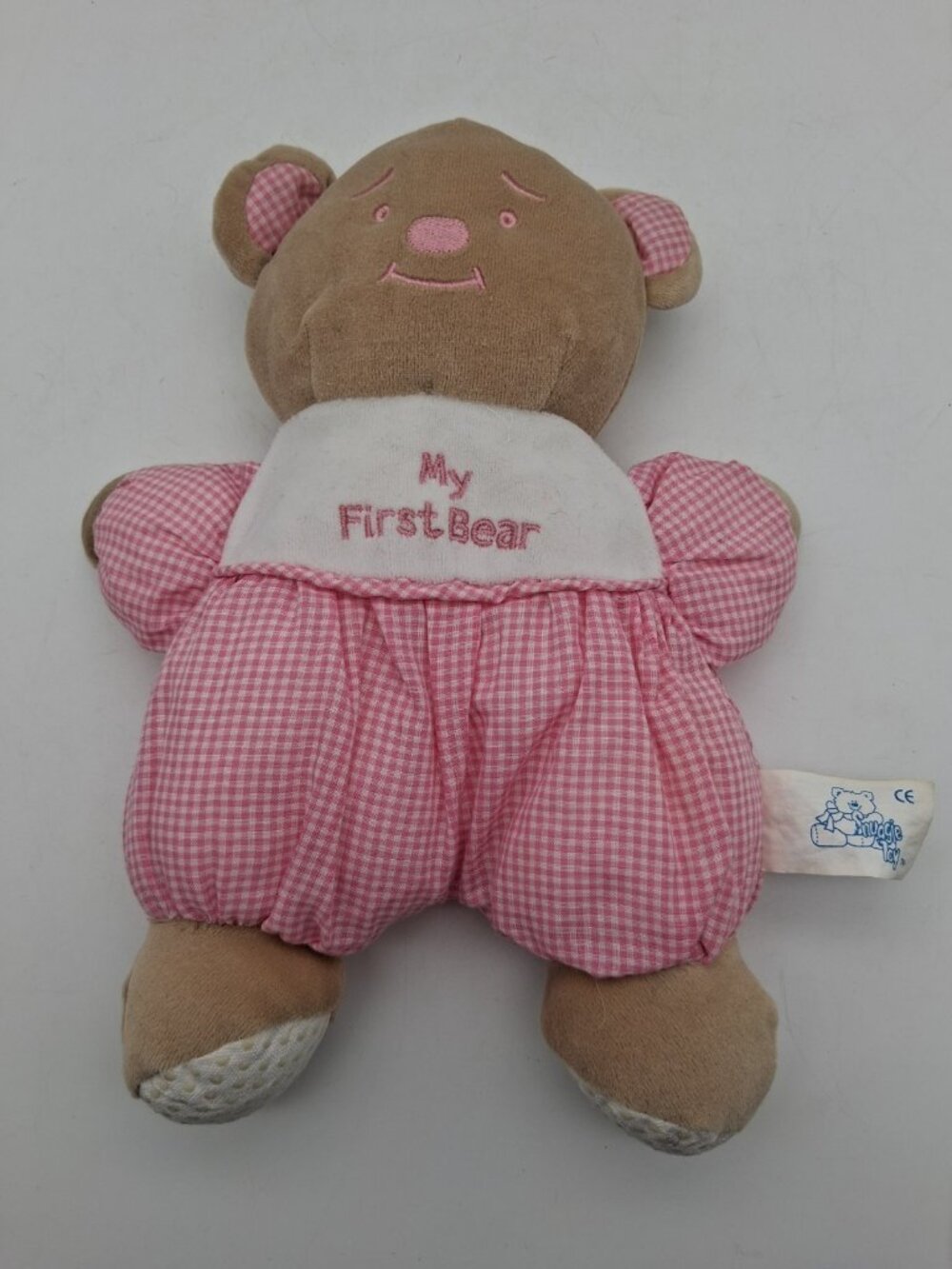 MY First Bear Rattle Snuggie Toy Pink 10" Plush Stuffed Embroidered Lovey